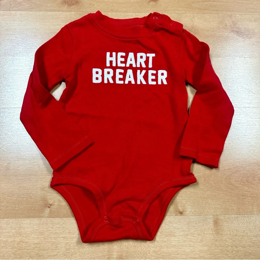 Carters Red Long Sleeve Valentines Day “Heart Breaker” Bodysuit Toddler Size 24M